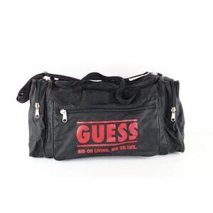 Vintage 90s Guess Streetwear Spell Out Handled Duffel Bag Gym Bag Black Large